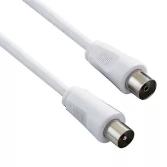 Cablu antenă coaxial (9,5 mm) tată - coaxial (9,5 mm) mamă, 2 m, 75 Ohm, alb