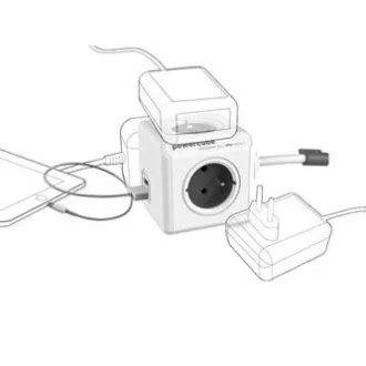 Cablu de alimentare prelungitor 230V, CEE7 (priza) - POWERCUBE, 1,5m, USB EXTENS, rosu, POWERCUBE, 4 prize, 2xport USB, port copii