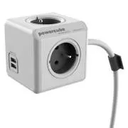 Cablu de rețea prelungitor 230V, CEE7 (ștecher) - POWERCUBE, 1.5m, EXTENDED USB, gri, POWERCUBE, 4 prize, PD 20W A+C