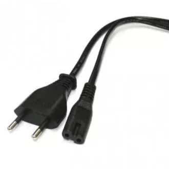 Cablu de alimentare 230V, CEE7/16 (ștecher Euro) - C7, 2m, aprobat VDE, negru, Logo, capăt cu 2 pini, REDUCERE