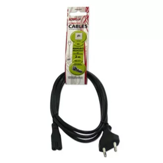 Cablu de alimentare 230V, CEE7/16 (ștecher Euro) - C7, 2m, aprobat VDE, negru, Logo, capăt cu 2 pini, REDUCERE