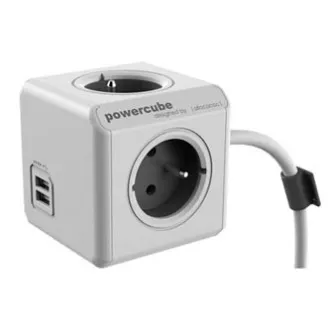 Cablu de alimentare prelungire 230V, CEE7 (priza) - POWERCUBE, 3m, USB EXTENS, gri, POWERCUBE, 4 prize, incuietori pentru copii