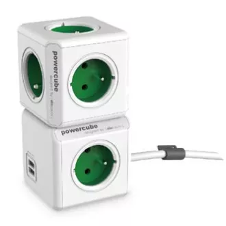 Cablu de alimentare prelungire 230V, CEE7 (priza) - POWERCUBE, 3m, USB EXTENS, gri, POWERCUBE, 4 prize, incuietori pentru copii