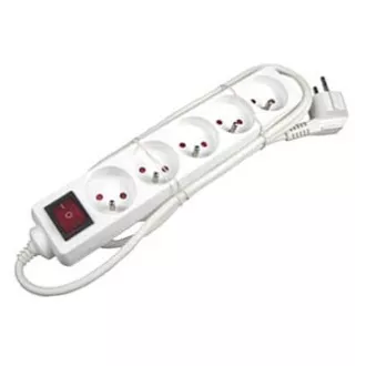 Cablu de retea prelungitor 230V, CEE7 (priza) - priza 5x, 10m, omologat VDE, alb, cu intrerupator