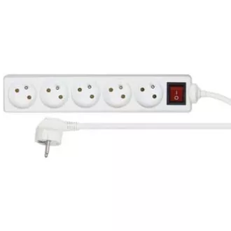 Cablu de retea prelungitor 230V, CEE7 (priza) - priza 5x, 10m, omologat VDE, alb, cu intrerupator