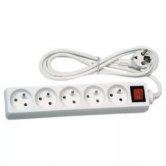 Cablu de retea prelungitor 230V, CEE7 (priza) - priza 5x, 10m, omologat VDE, alb, cu intrerupator