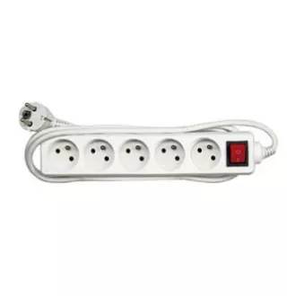 Cablu de retea prelungitor 230V, CEE7 (priza) - priza 5x, 10m, omologat VDE, alb, cu intrerupator