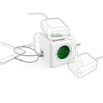 Priză 240V, CEE7 (priză) - POWERCUBE, 0,1 m, USB ORIGINAL, verde, POWERCUBE, 4 prize, 2 porturi USB Priză 240V, CEE7 (priză) - POWERCUBE, 0,1 m, USB ORIGINAL, verde, POWERCUBE, 4 prize, 2 porturi USB