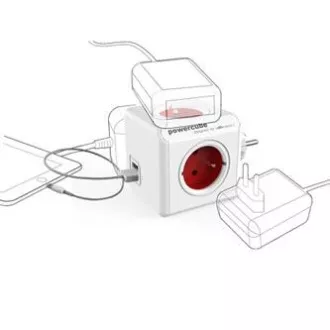 Priză multiplă 240V, CEE7 (priză) - POWERCUBE, 0.1m, USB ORIGINAL, roșu, POWERCUBE, 4 prize, 2 porturi USB Priză multiplă 240V, CEE7 (priză) - POWERCUBE, 0.1m, USB ORIGINAL, roșu, POWERCUBE, 4 prize, 2 porturi USB