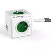 Cablu de rețea prelungitor 230V, CEE7 (ștecher) - POWERCUBE, 1,5m, EXTENDED USB, verde, POWERCUBE, 4 prize, 2xport USB, pentru copii
