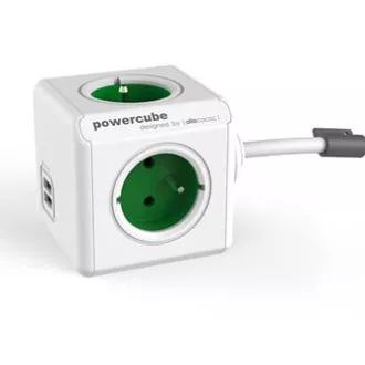 Cablu de rețea prelungitor 230V, CEE7 (ștecher) - POWERCUBE, 1,5m, EXTENDED USB, verde, POWERCUBE, 4 prize, 2xport USB, pentru copii