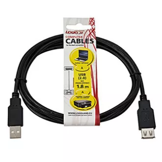Cablu prelungitor USB Logo (2.0), USB A tată - USB A mamă, 1,8 m, negru