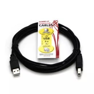 Cablu USB Logo (2.0), USB A tată - USB B tată, 3m, negru