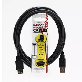 Prelungitor USB cu logo (2.0), USB A tată - USB A mamă, 3m, negru