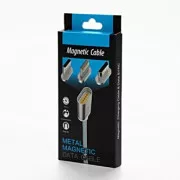 Cablu USB cu terminale (2.0), USB A tată - microUSB tată + Apple Lightning tată + USB C sam, 1m, rotund, împletit, argintiu,