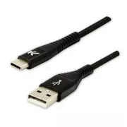 Cablu USB cu logo (2.0), USB A mascul - USB C mascul, 1m, 480 Mb/s, 5V/3A, negru, cutie, împletitură de nailon, capac conector din aluminiu