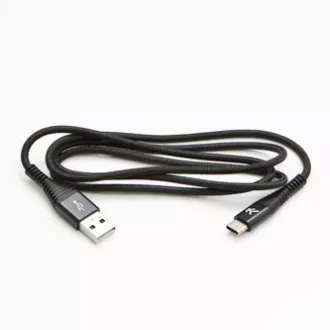 Cablu USB cu logo (2.0), USB A mascul - USB C mascul, 1m, 480 Mb/s, 5V/3A, negru, cutie, împletitură de nailon, capac conector din aluminiu