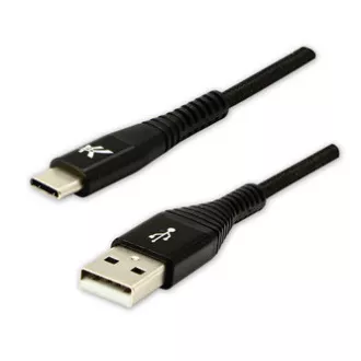 Cablu USB cu logo (2.0), USB A tată - USB C tată, 2m, 480 Mb/s, 5V/3A, negru, cutie, împletitură de nailon, capac conector din aluminiu