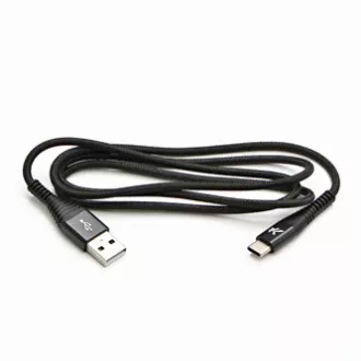 Cablu USB cu logo (2.0), USB A tată - USB C tată, 2m, 480 Mb/s, 5V/3A, negru, cutie, împletitură de nailon, capac conector din aluminiu