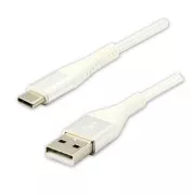 Cablu USB cu logo (2.0), USB A tată - USB C tată, 2m, 480 Mb/s, 5V/3A, alb, cutie, împletitură de nailon, capac conector din aluminiu