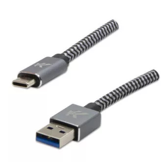 Cablu USB cu logo (3.2 gen 1), USB A tată - USB C tată, 1m, 5 Gb/s, 5V/3A, gri, cutie, împletitură metalică, capac conector din aluminiu