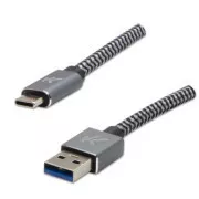 Cablu USB cu logo (3.2 gen 1), USB A tată - USB C tată, 2m, 5 Gb/s, 5V/2A, gri, cutie, împletitură metalică, capac conector din aluminiu