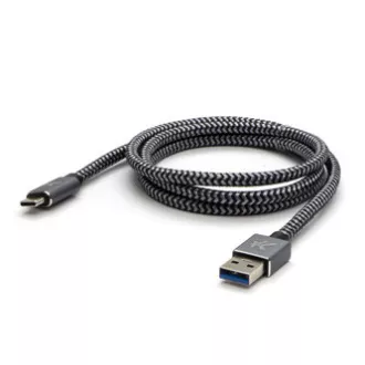 Cablu USB cu logo (3.2 gen 1), USB A tată - USB C tată, 2m, 5 Gb/s, 5V/2A, gri, cutie, împletitură metalică, capac conector din aluminiu