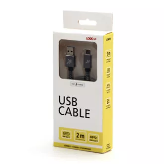 Cablu USB cu logo (3.2 gen 1), USB A tată - USB C tată, 2m, 5 Gb/s, 5V/2A, gri, cutie, împletitură metalică, capac conector din aluminiu