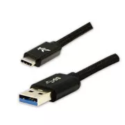 Cablu USB cu logo (3.2 gen 1), USB A tată - USB C tată, 1m, 5 Gb/s, 5V/3A, negru, cutie, împletitură de nailon, conector capac din aluminiu
