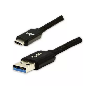 Cablu USB cu logo (3.2 gen 1), USB A tată - USB C tată, 1m, 5 Gb/s, 5V/3A, negru, cutie, împletitură de nailon, conector capac din aluminiu
