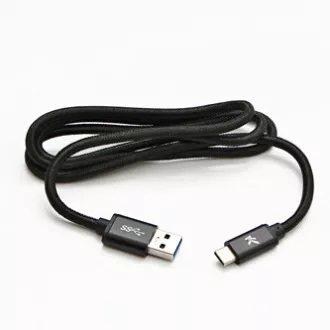 Cablu USB cu logo (3.2 gen 1), USB A tată - USB C tată, 1m, 5 Gb/s, 5V/3A, negru, cutie, împletitură de nailon, conector capac din aluminiu