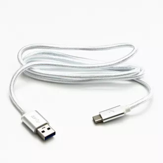 Cablu USB cu logo (3.2 gen 1), USB A tată - USB C tată, 1m, 5 Gb/s, 5V/3A, alb, cutie, împletitură de nailon, capac conector din aluminiu