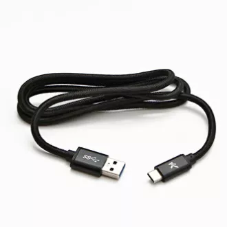 Cablu USB cu logo (3.2 gen 1), USB A tată - USB C tată, 2m, 5 Gb/s, 5V/3A, negru, cutie, împletitură de nailon, conector capac din aluminiu