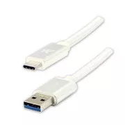 Cablu USB cu logo (3.2 gen 1), USB A tată - USB C tată, 2m, 5 Gb/s, 5V/3A, alb, cutie, împletitură de nailon, capac conector din aluminiu
