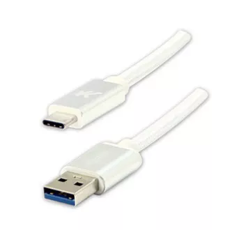 Cablu USB cu logo (3.2 gen 1), USB A tată - USB C tată, 2m, 5 Gb/s, 5V/3A, alb, cutie, împletitură de nailon, capac conector din aluminiu