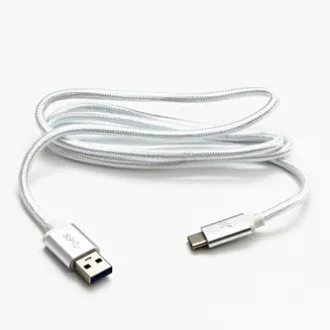 Cablu USB cu logo (3.2 gen 1), USB A tată - USB C tată, 2m, 5 Gb/s, 5V/3A, alb, cutie, împletitură de nailon, capac conector din aluminiu