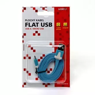 Cablu USB cu logo (2.0), USB A tată - microUSB tată, 1m, plat, albastru, blister, RETAIL