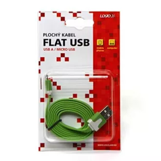 Logo USB cablu (2.0), USB A tată - microUSB tată, 1m, plat, verde, blister, RETAIL