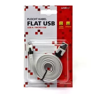 Logo USB cablu (2.0), USB A tată - microUSB tată, 1m, plat, alb, blister, RETAIL
