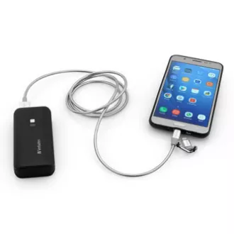 Cablu USB Verbatim (2.0), USB A tată - microUSB tată + Apple Lightning tată, 1m, argintiu, cutie, 48869, 2 în 1 - reglabil