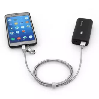 Cablu USB Verbatim (2.0), USB A tată - microUSB tată + Apple Lightning tată, 1m, argintiu, cutie, 48869, 2 în 1 - reglabil