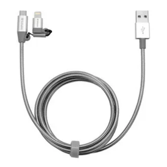 Cablu USB Verbatim (2.0), USB A tată - microUSB tată + Apple Lightning tată, 1m, argintiu, cutie, 48869, 2 în 1 - reglabil