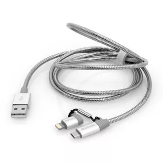 Cablu USB Verbatim (2.0), USB A tată - microUSB tată + Apple Lightning tată, 1m, argintiu, cutie, 48869, 2 în 1 - reglabil