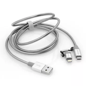 Cablu USB Verbatim (2.0), USB A tată - microUSB tată + Apple Lightning tată, 1m, argintiu, cutie, 48869, 2 în 1 - reglabil