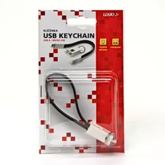 Cablu USB cu logo (2.0), USB A tată - microUSB tată, 0,2 m, negru, blister, breloc, SUPREME