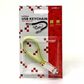 Cablu USB cu logo (2.0), USB A tată - microUSB tată, 0,2 m, verde deschis, blister, breloc