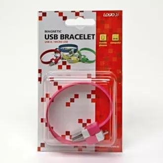 Cablu USB cu logo (2.0), USB A tată - microUSB tată, 0,25 m, roz, blister, brățară, PREVÂNZARE
