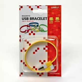 Cablu USB cu logo (2.0), USB A tată - microUSB tată, 0,25 m, galben, blister, brățară, PREVÂNZARE