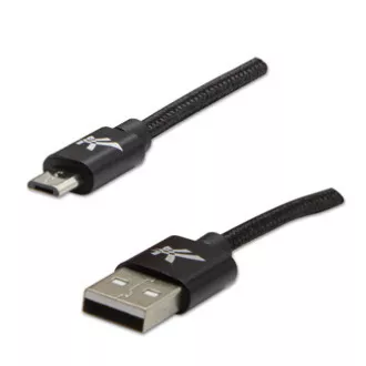 Cablu USB cu logo (2.0), USB A tată - microUSB tată, 1m, 480 Mb/s, 5V/2A, negru, cutie, împletitură nailon, capac conector din aluminiu