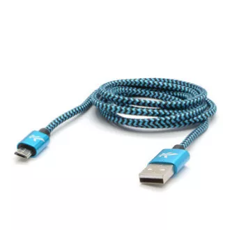 Cablu USB cu logo (2.0), USB A tată - microUSB tată, 1m, 480 Mb/s, 5V/2A, albastru, cutie, împletitură nailon, capac conector din aluminiu Cablu USB cu logo (2.0), USB A tată - microUSB tată, 1m, 480 Mb/s, 5V/2A, albastru, cutie, împletitură nailon, capac conector din aluminiu
